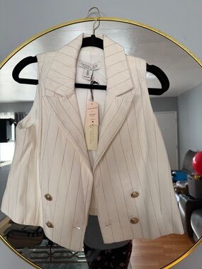 Rachel Zoe Cream Pinstripe Double-Breasted Sleeveless Blazer Vest